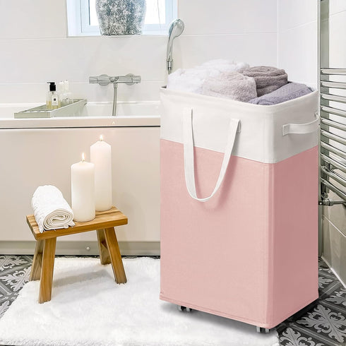 75L Goodpick Laundry Basket with Wheels, Tall Clothes Hamper, Large Laundry Basket with Removable Wash Bag for Corner