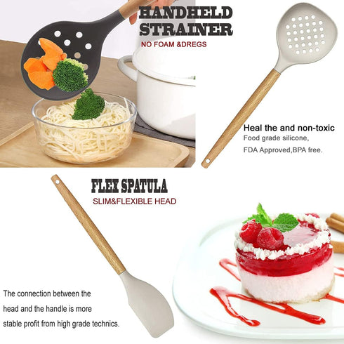 Kitchen Utensils Set, 35 PCs Cooking Utensils with Grater, Tongs, Spoon Spatula & Turner, Silicone & Wooden Handles