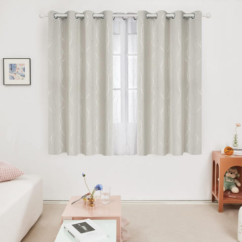 52 63 Inch Set 2 Deconovo Beige Curtains for Living Room, Thermal Insulated Soundproof Drapes with Wave Dot Silver