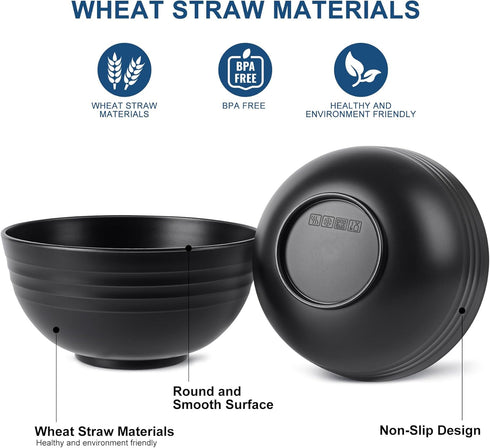 HOTEC Unbreakable Wheat Straw Cereal Bowls, Set of 8, Microwave & Dishwasher Safe, 26oz, BPA Free