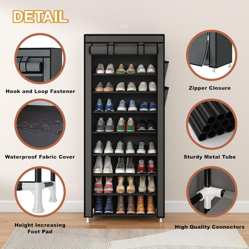9 Closet Calmootey Tier Shoe Rack Organizer,Portable Shoe Shelf with Nonwoven Fabric Cover