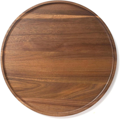 Round Wood Tray, Acacia Wooden Decorative Serving Tray for Coffee Table and