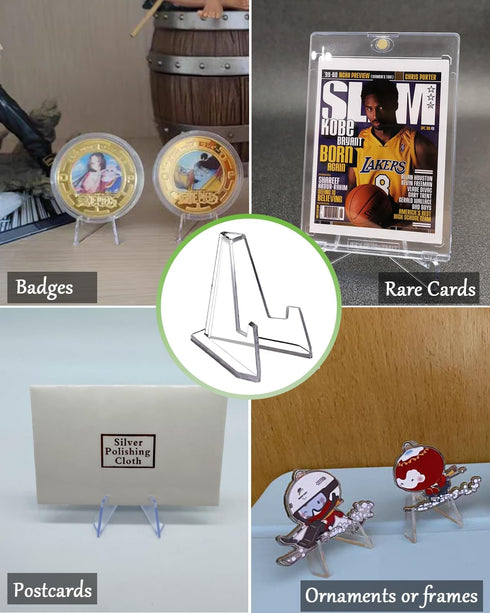 50 Packs Mini Clear Acrylic Card Display Stand, 2.25 Inch for Baseball Trading Cards, Medals, Watches