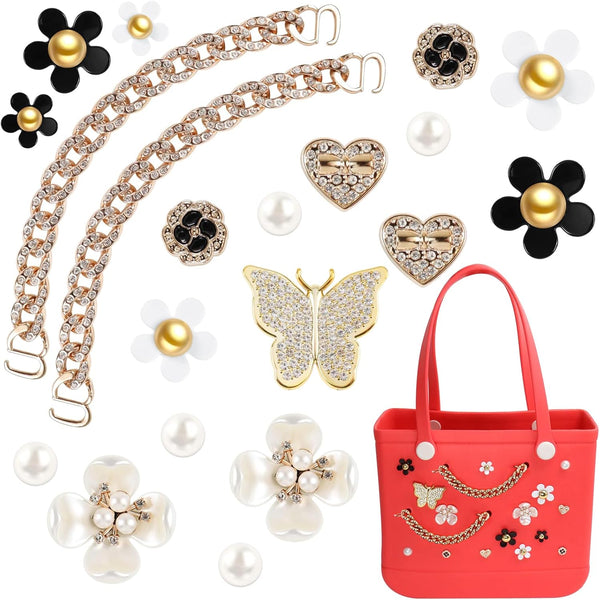 ROPCIA Charms for Bogg Bag, Pearls and Butterfly Flowers for Beach Bag Accessories (20 Pcs)