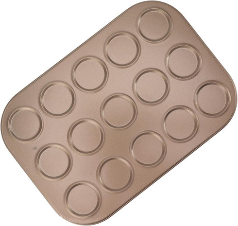 Luqeeg Muffin Top Pan, 15 Hole Carbon Steel Baking Tray with Non Stick Coating for Even Distribution