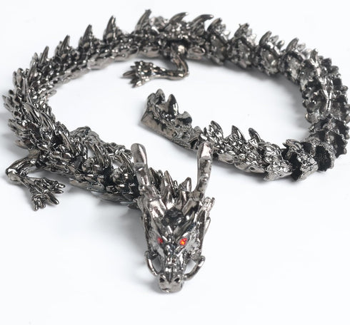 LIYAOLI Metal 3D Printed Articulated Chinese Dragon Figurine Statue Bookshelf Decor 9 Inch
