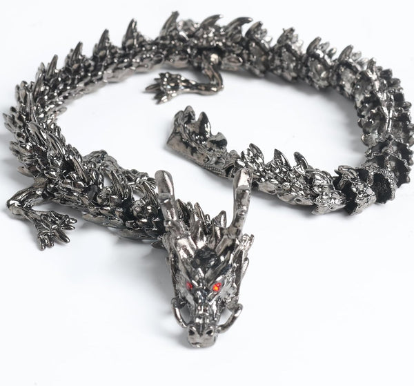 LIYAOLI Metal 3D Printed Articulated Chinese Dragon Figurine Statue Bookshelf Decor 9 Inch