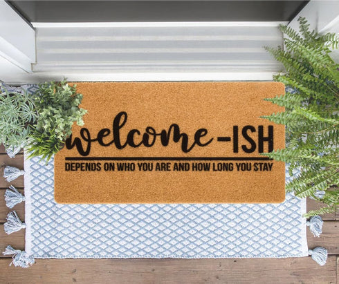 Welcome-Ish Front Door Mat, 17"x 29", Non Slip Backing Mat for Home Entry, Depends Who You are