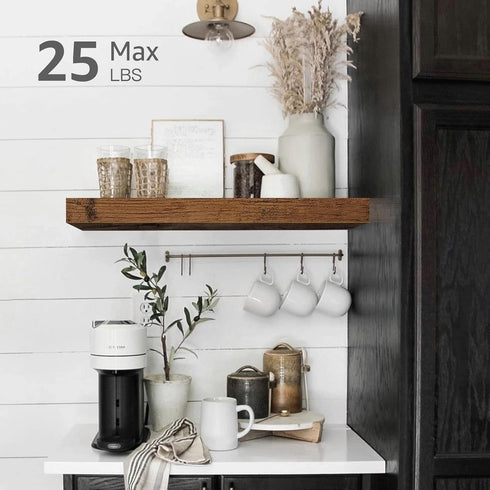QEEIG Floating Shelves for Wall - Rustic Brown Bathroom Shelf, Bedroom Kitchen Small Book Shelf, 16 inch Set of 2