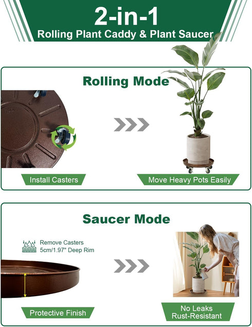 12" 310 lb Plant Saucer Rolling Plant Caddy Rolling Plant Stand with Wheels Heavy Duty Metal, Locking, Sturdy