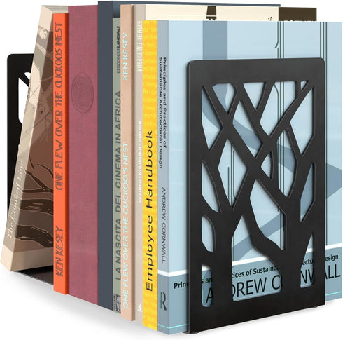 MaxGear Tree Design Book Ends, Heavy Duty Metal Book Stopper for Shelves, Decorative Organizer for Books/DVDs