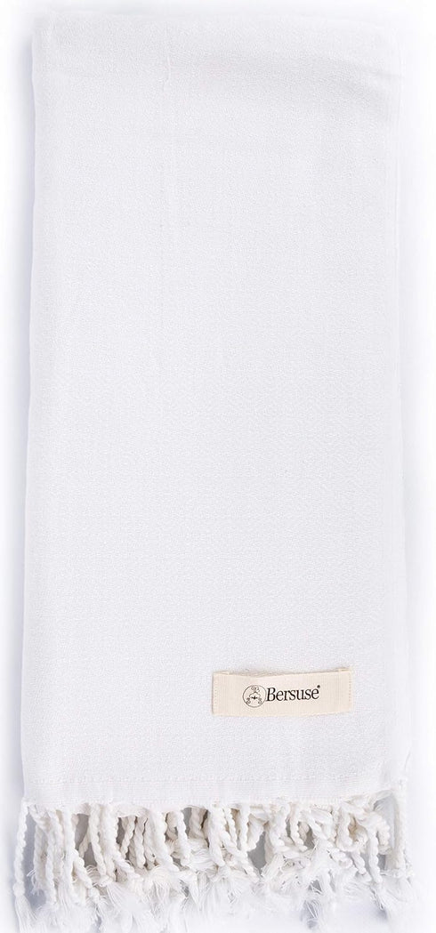 Bersuse 100% Cotton Laodicea Turkish Towel, Bath Beach Pool Towel, 37x70 Inches, White