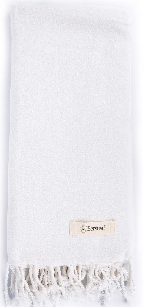 Bersuse 100% Cotton Laodicea Turkish Towel, Bath Beach Pool Towel, 37x70 Inches, White