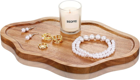 Small Decorative Tray Wood Decorative Serving Tray for Candles Perfume, Cloud Wooden Jewelry Tray Trinket Dish, Wooden