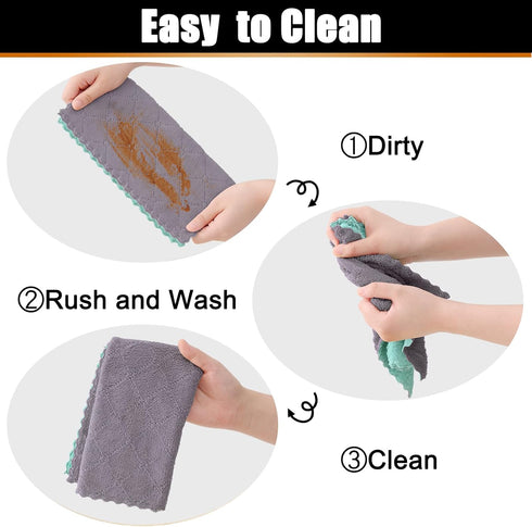 24 Pack (10" 10", Mordimy Kitchen Cloths Dish Towels x Grey & Green), Super Soft and Absorbent Dish Cloths, Coral