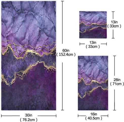 KENADVI Set,Ultra 3 Set Bathroom,1 1 1 Purple Marble Bath Towels Soft Piece Abstract Gold Texture Aesthetic Modern