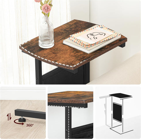 28.3" BF40SF01 HOOBRO C Shaped End Table, Side Table for Small Spaces, Couch Table with Storage Bag, Slide Under Sofa