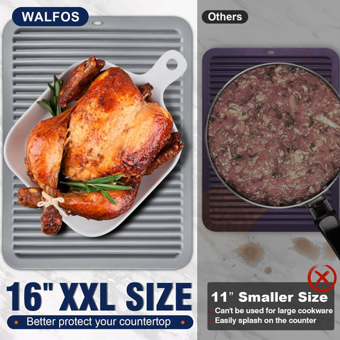 Walfos Large Silicone Trivet 16x12 Inch, Hot Pads for Kitchen, Heat Resistant Pot Holders Trivets for Hot Dishes, Hot Pots and Pans, Quartz Countertops, Gray, 2 Pack