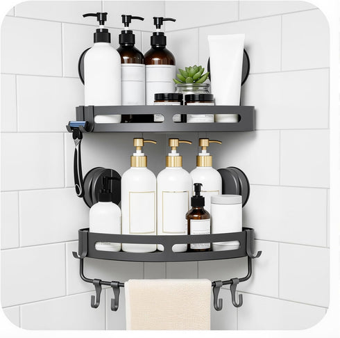 XXKMDXW Corner Shower Caddy Suction Cup Shower Shelf Corner No Drilling Bathroom Shower