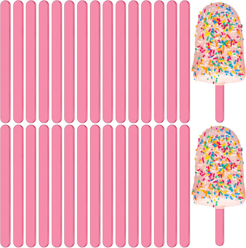 30 Pieces Acrylic Reusable Cakesicle Sticks - Ice Cream Cakesicle Mold for Home Cake Candy Gifts, Pink, 4.6 Inches