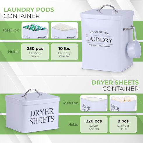 crocri 2 Pack Laundry Detergent Container and Dryer Sheet Holder Dispenser with hermetic seal,Farmhouse Laundry Room