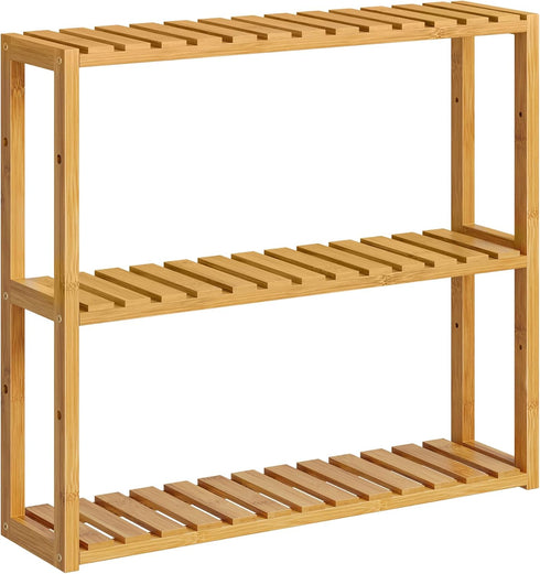 SONGMICS Bamboo Bathroom Shelf, 3-Tier Adjustable Plants Rack, Wall-Mounted or Stand, in
