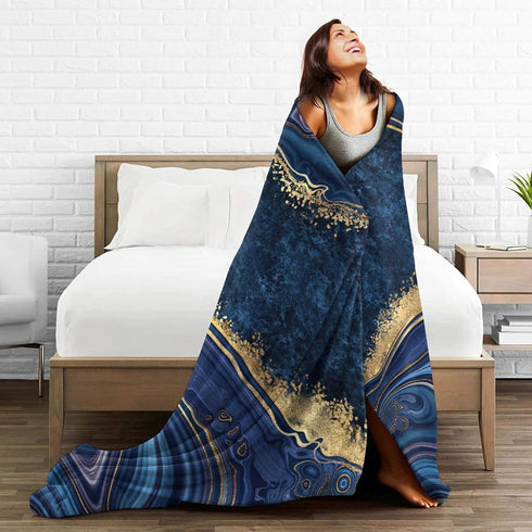 Perinsto 50"X40" Blue Painted Marble Throw Blanket Ultra Soft Warm All Season Marbling Painting Decorative Fleece