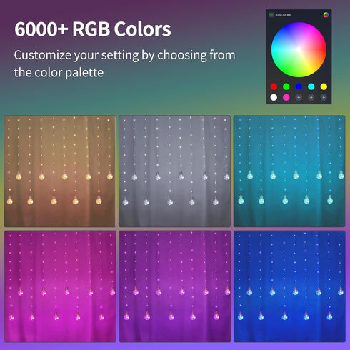 9.8 3.3 Color Changing Wishing Ball Curtain Lights, x FT RGB LED Fairy Light with Remote App Control, Music Sync Window