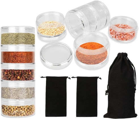 2 Sets 5 Layers Clear Plastic Portable Spice Jars, Salt and Pepper Set for Outdoor Cooking and Barbecuing