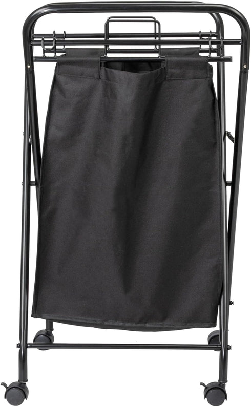 2 Household Essentials Rolling Laundry Hamper, Heavy Duty Canvas Bag, Load Capacity, Foldable Frame, Black Bag