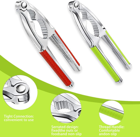 GZLT 2-Pack Nut Cracker, Stainless Steel Nutcracker with Non-Slip Handle, for Walnuts, Pecans, Hazelnuts, Pistachio