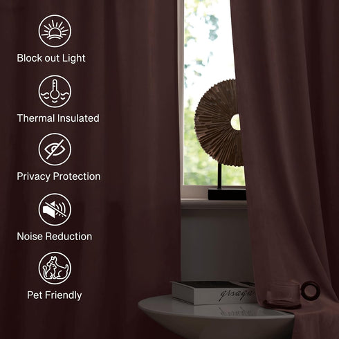 W52 L90, 2 StangH Mauve Rose Velvet Curtains for Bedroom, Nursery Girls Home Decor Room Darkening Thermal Insulated