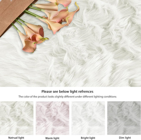 2x4 ORINOVA White Faux Sheepskin Fuzzy Fur Rugs for Bedroom Small Machine Washable Fluffy Area Rugs for Living Room