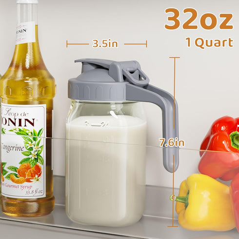 32oz OneDream Breast Milk Pitcher Glass Pitcher with Lid, Formula Pitcher Leakproof Drip-Free Spout, Wide Mouth Mason