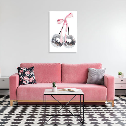 Generic 8x12in Vintage Disco Bow Posters White Cherry Canvas Wall Art Funky Coquette Pink Bow Preppy Aesthetic Prints