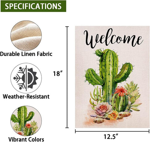 Welcome Cactus Garden Flag - Vertical Double Sided Rustic Farmhouse Flag, 12.5 x 18 Inch Outdoor Decoration