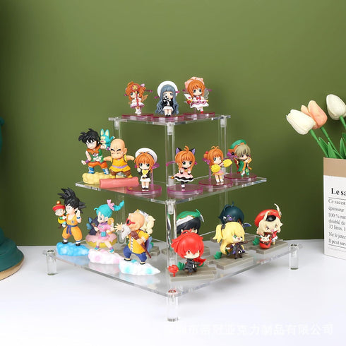 Gonice 3 Tier Acrylic Display Riser, Display Stand for Amiibo Funko POP Figures, Corner Shelf for Living Room