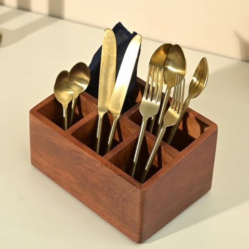 Premium Handcrafted Wooden Spoon Stand for Kitchen, Cutlery Holder for Dining Table, Wooden Caddy Storage Organizer,