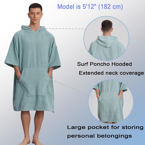 Swimmer Surf Poncho Hooded Towel for Adults Quick Dry Beach Changing Robe with Pockets, Unisex Swim Cover-Up, Grass
