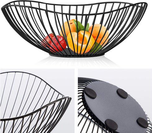 Metal Wire Fruit Basket, Black Kitchen Counter Fruit Holder, Storage Baskets for Home Decor