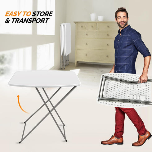 18" VINGLI Small Folding Table Portable, Adjustable Height Personal Laptop TV Tray, Camping Table, HDPE Plastic Top