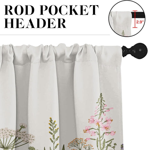 Emvency Floral Herbs Kitchen Window Curtains, 36 Inch Valance and Tier Set, Vintage Sage Green Leaf Treatment