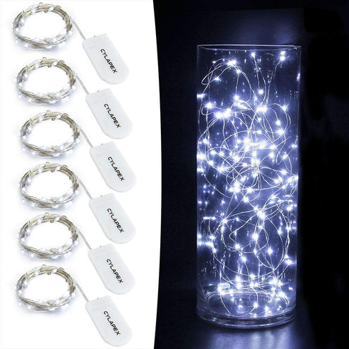 CYLAPEX 6 Pack Cool White Fairy String Lights, Battery Operated, 3.3ft 20 LEDs Silvery Copper Wire