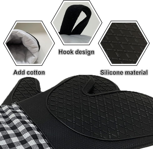 4pcs Set Oven Gloves and Pot Holder Set, Heat-Resistant 500 Degree, Non-Slip Food-Grade Long Oven Gloves