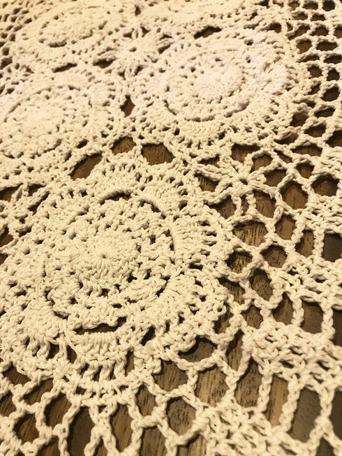 Beige Handmade Crochet Doilies, Cotton Table Runner Lace Doilies, Oval Dresser Scarves, 16x35 Inches