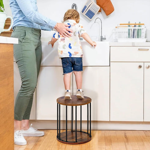 300lbs HDANI Small Round Wooden Step Stool for Kids Adults, Load Capacity Garden Stool, Non-Slip Small Stool for Plant