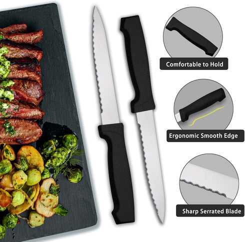 Pleafind 24-Pieces Silverware Set for 4, Stainless Steel Flatware Set with Steak Knives, Dishwasher Safe Utensils