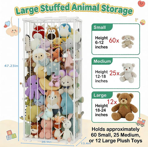 Dmticoasis Large Metal Stuffed Animal Storage Zoo, Metal Stuffed Animal Holder Organizer with Elastic Cord