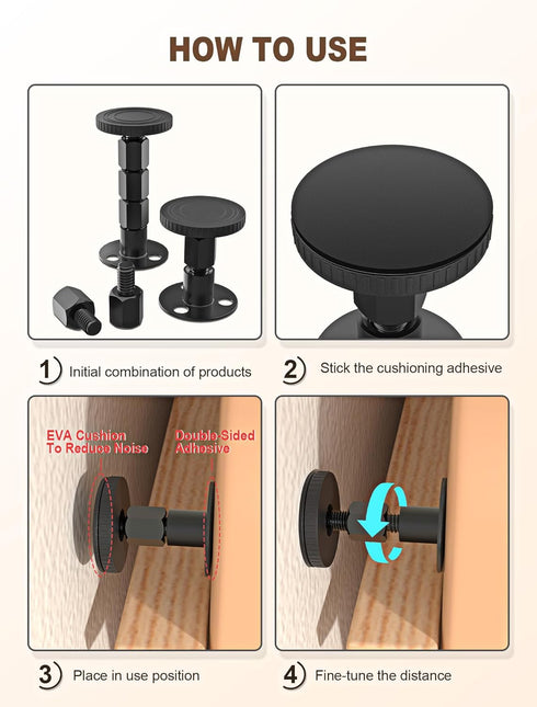 4PCS 1.18-4.13in Adjustable Threaded Bed Frame Anti-Shake Tool, Upgraded Headboard stoppers with Free Furniture Pads