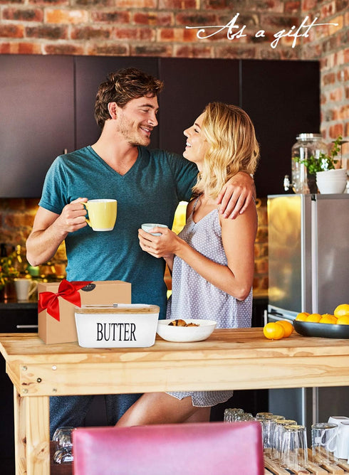 Countertop Butter Dish with Lid: Large Butter Dish for - Ceramic Butter Keeper Container with Knife and High Quality